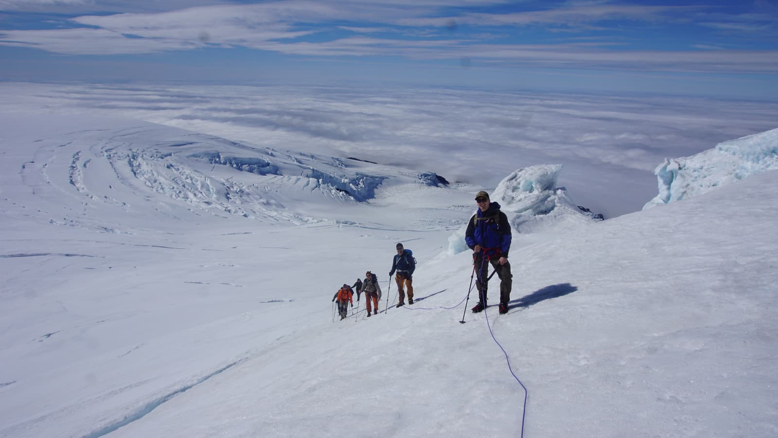 Steep snowy mountain terrain on the guided Hrútsfjallstindar route near Skaftafell.