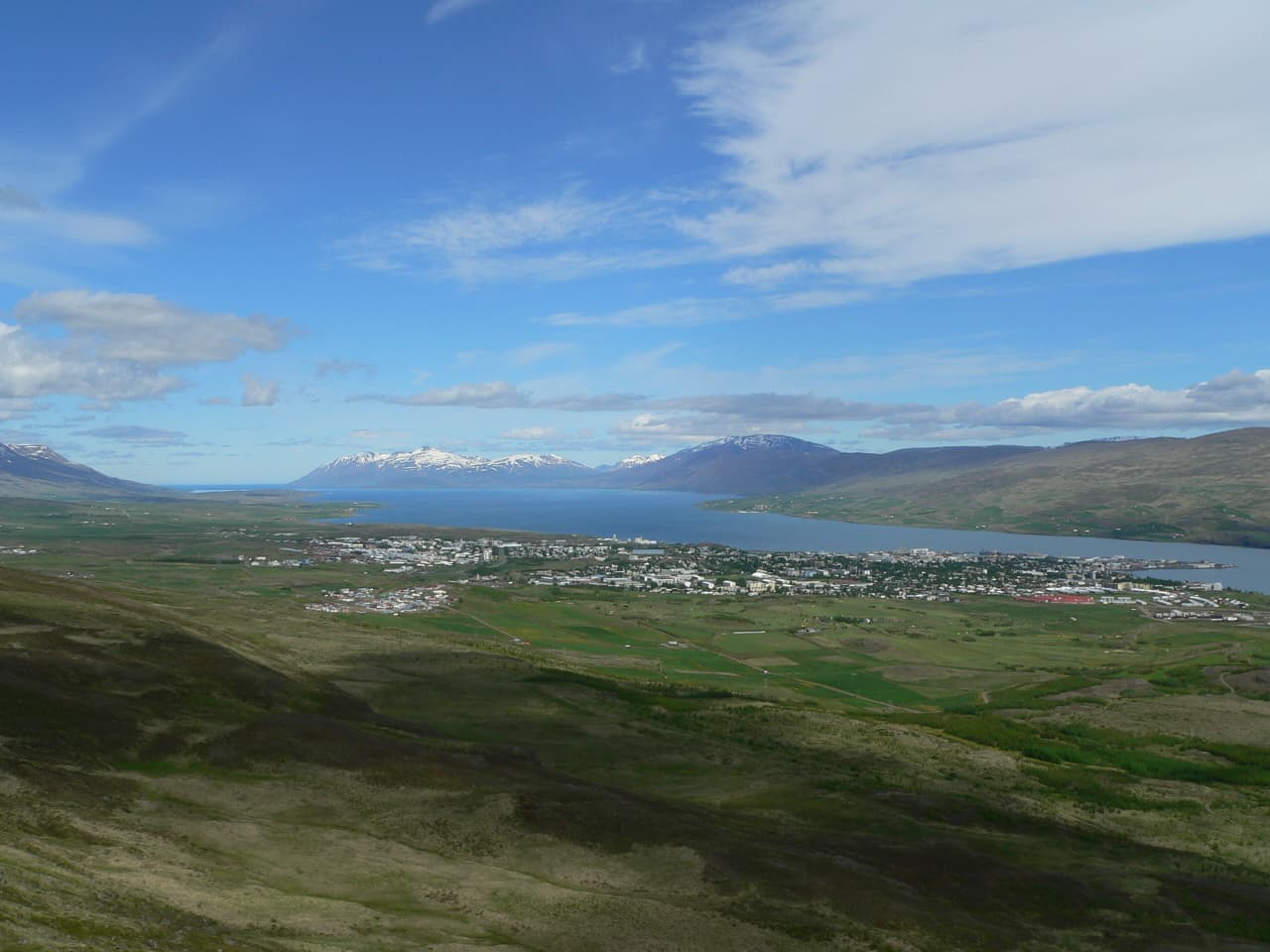 View from Hamrar over Akureyri and Eyjafjörður near Kjarnaskógur.