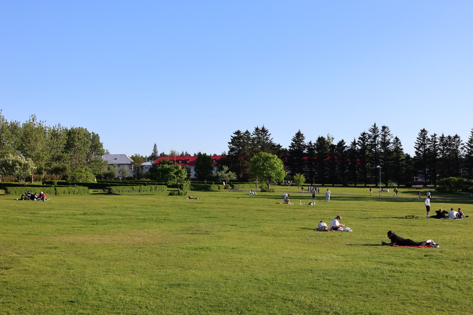 Open lawns and paths in Klambratún Park in Reykjavík