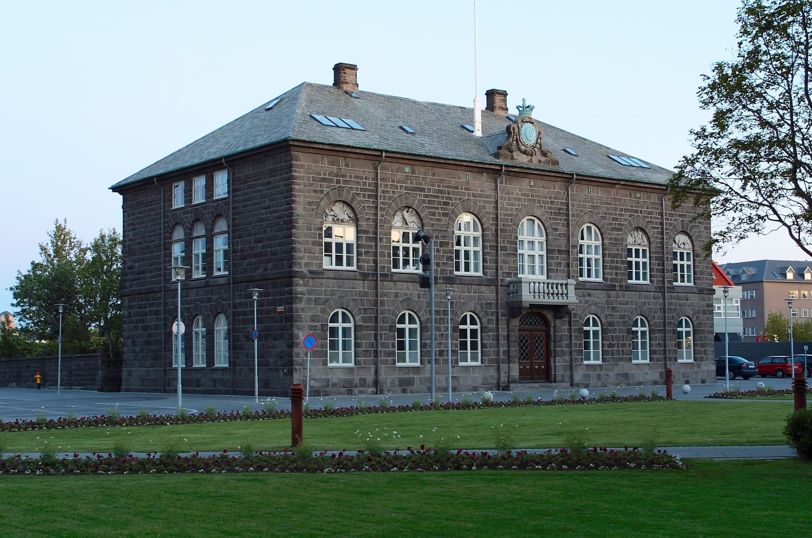 Alþingi Parliament House stone facade beside Austurvöllur in central Reykjavík