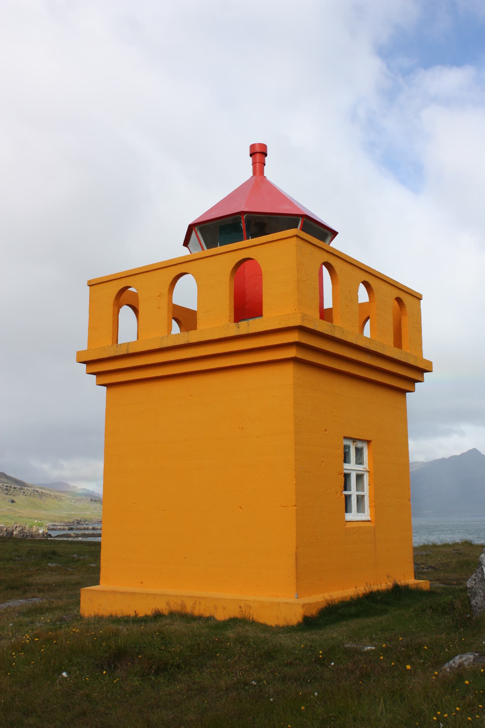 Brimnesviti Lighthouse on the north shore of Seyðisfjörður in East Iceland.