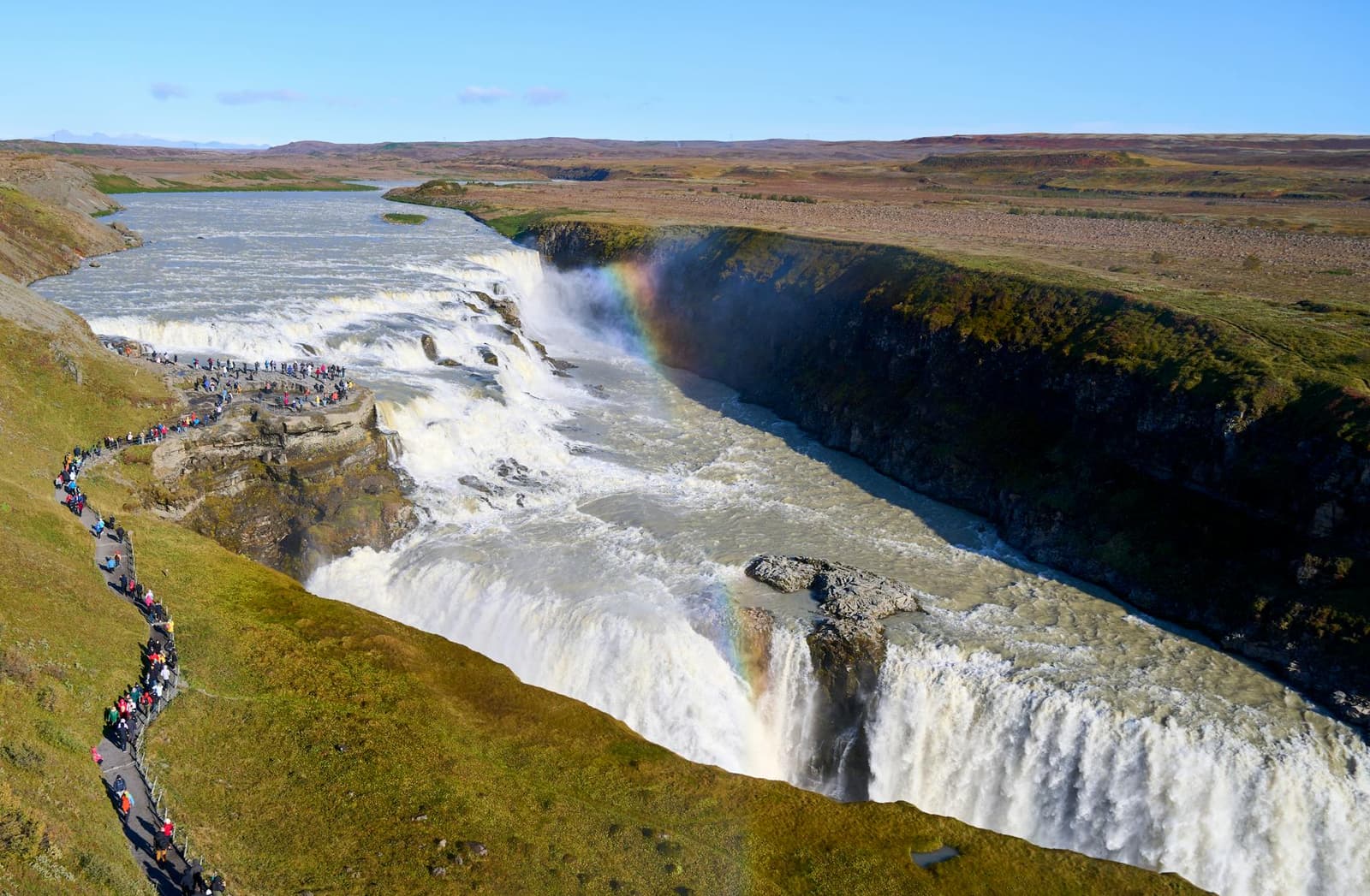Gullfoss water and mist seen from the canyon edge in South Iceland.