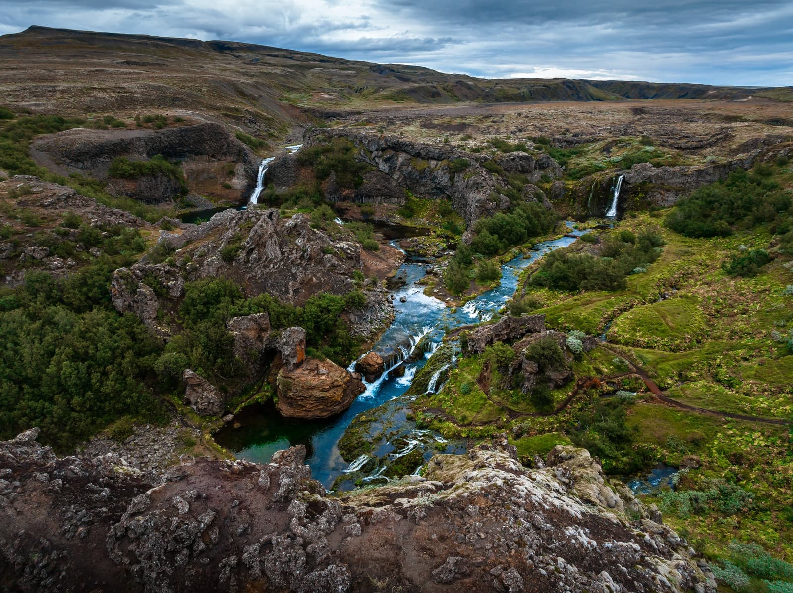 Gjáin gorge and waterfalls in Þjórsárdalur valley.