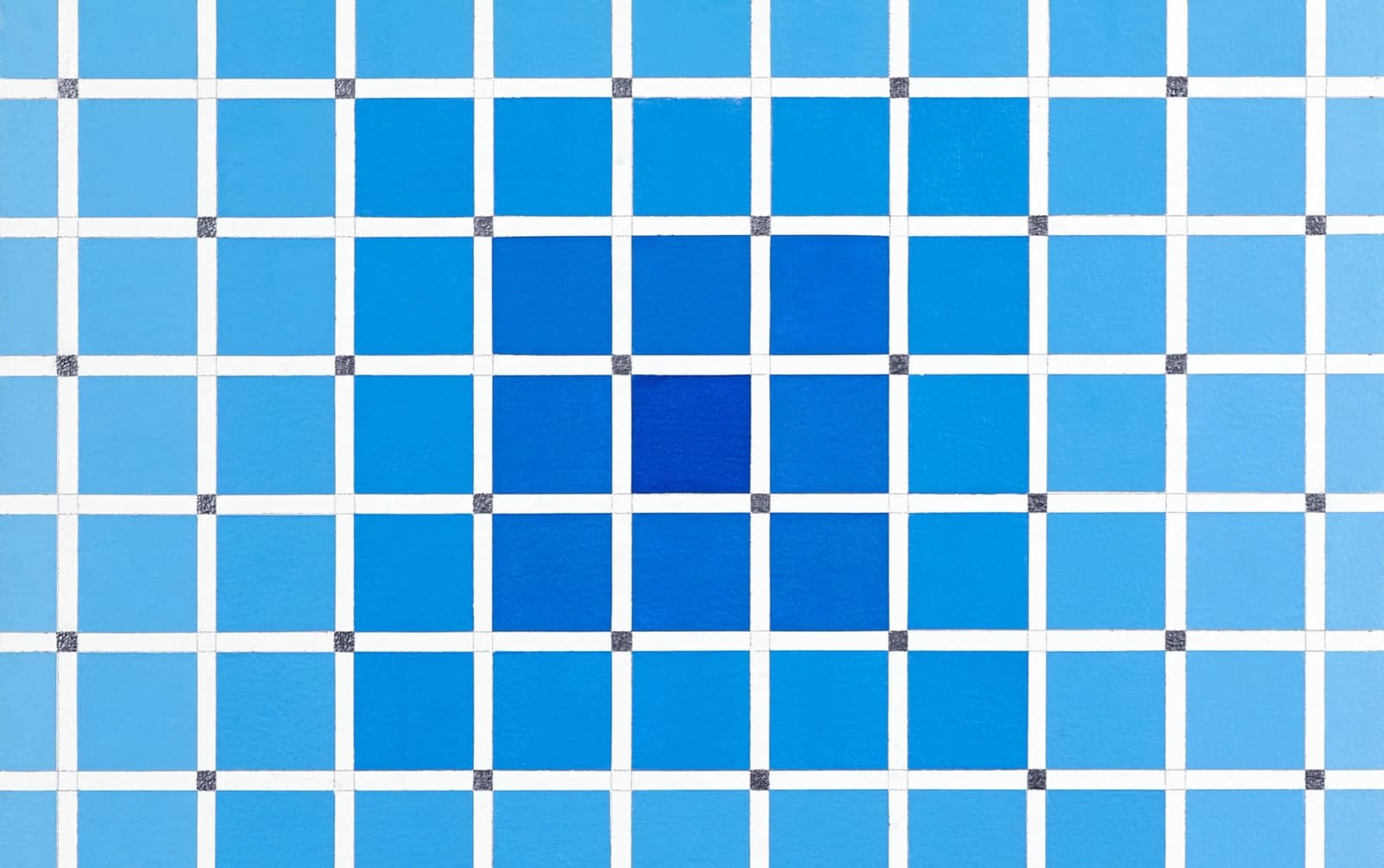 A blue grid artwork shown in Hafnarborg exhibition imagery.
