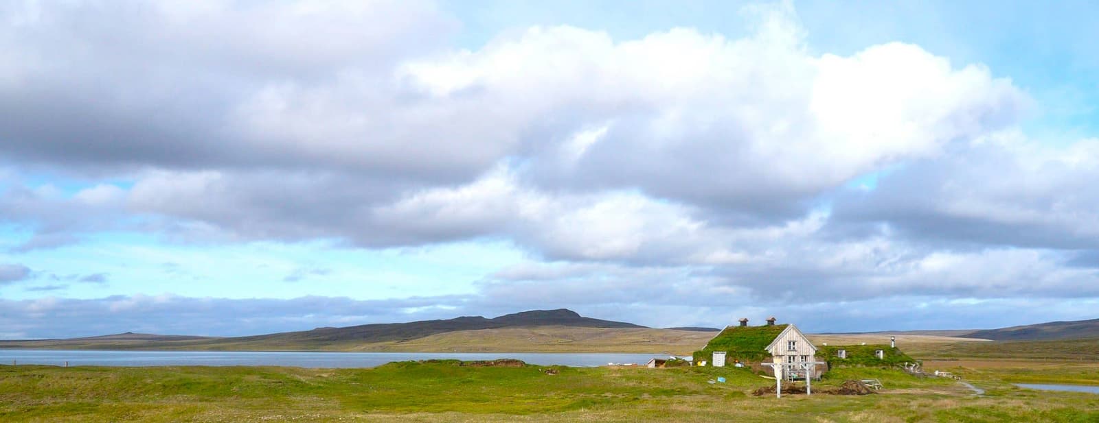 Wide view of Saenautavatn lake and the Sænautasel area on the East Iceland highland heath.