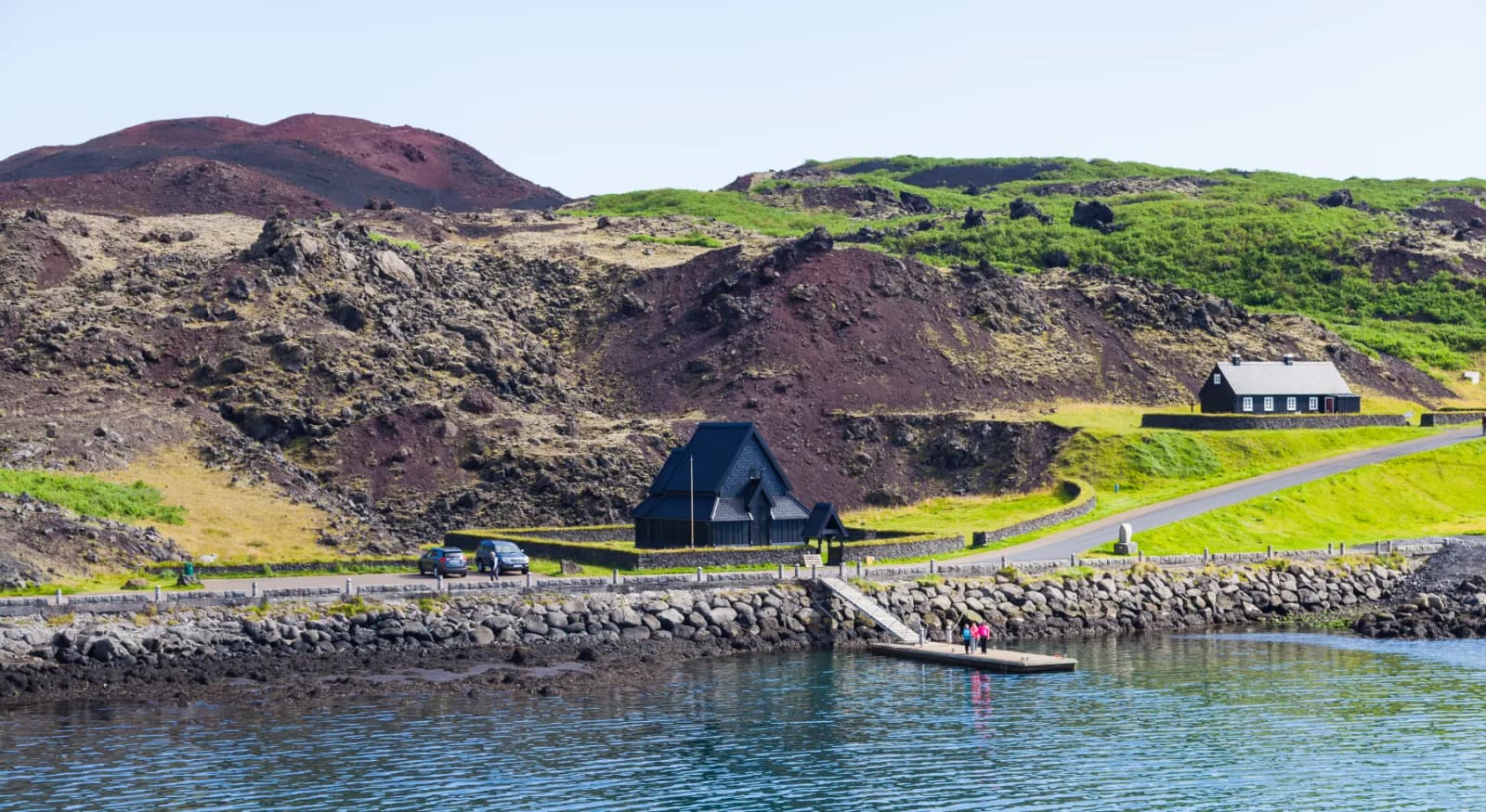 Stafkirkjan, the black wooden stave church on Heimaey in the Westman Islands.