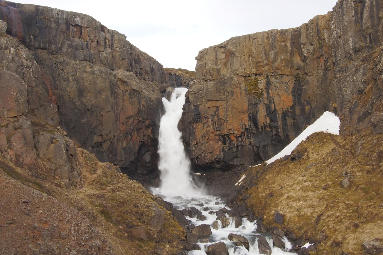 Fardagafoss Waterfall dropping through a rocky ravine near Egilsstaðir in East Iceland.
