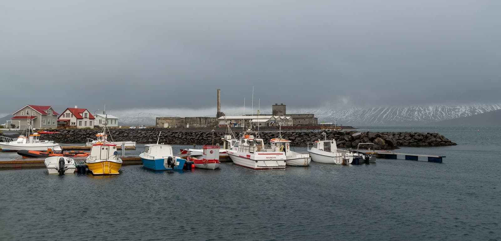 Hjalteyri harbor and old herring factory beside Eyjafjordur in North Iceland.