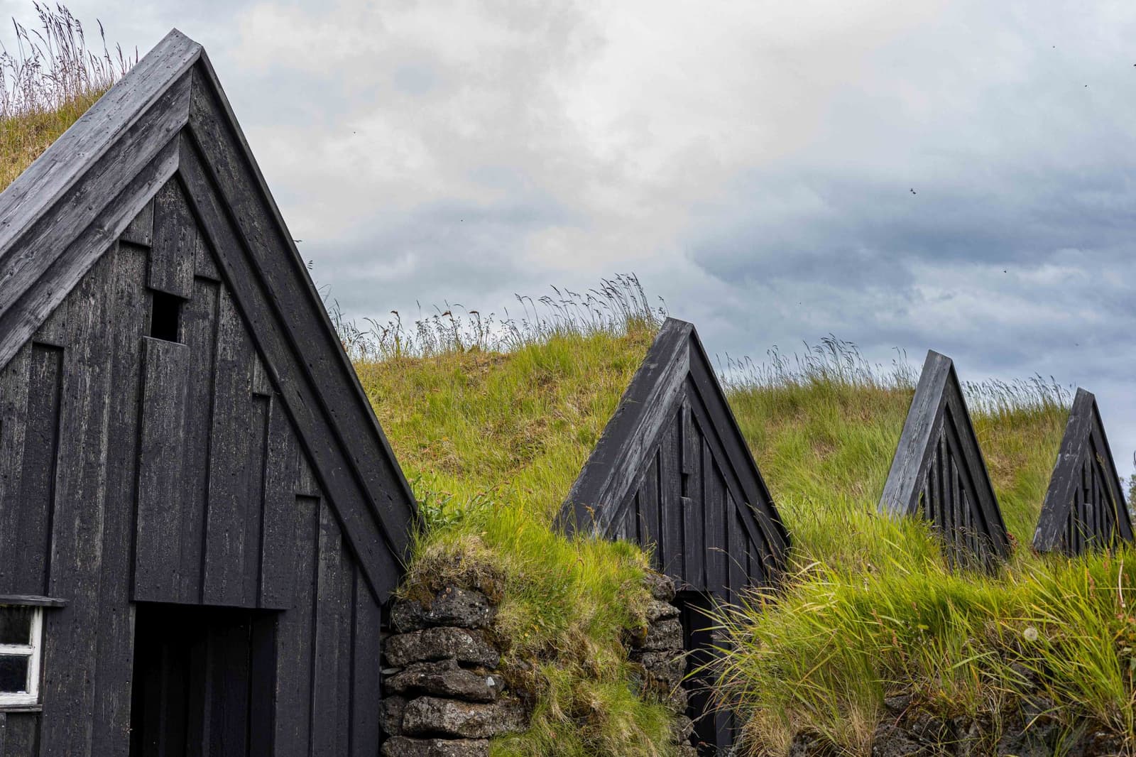 Keldur Turf House with grass roofs in the Rangárvellir countryside of South Iceland.