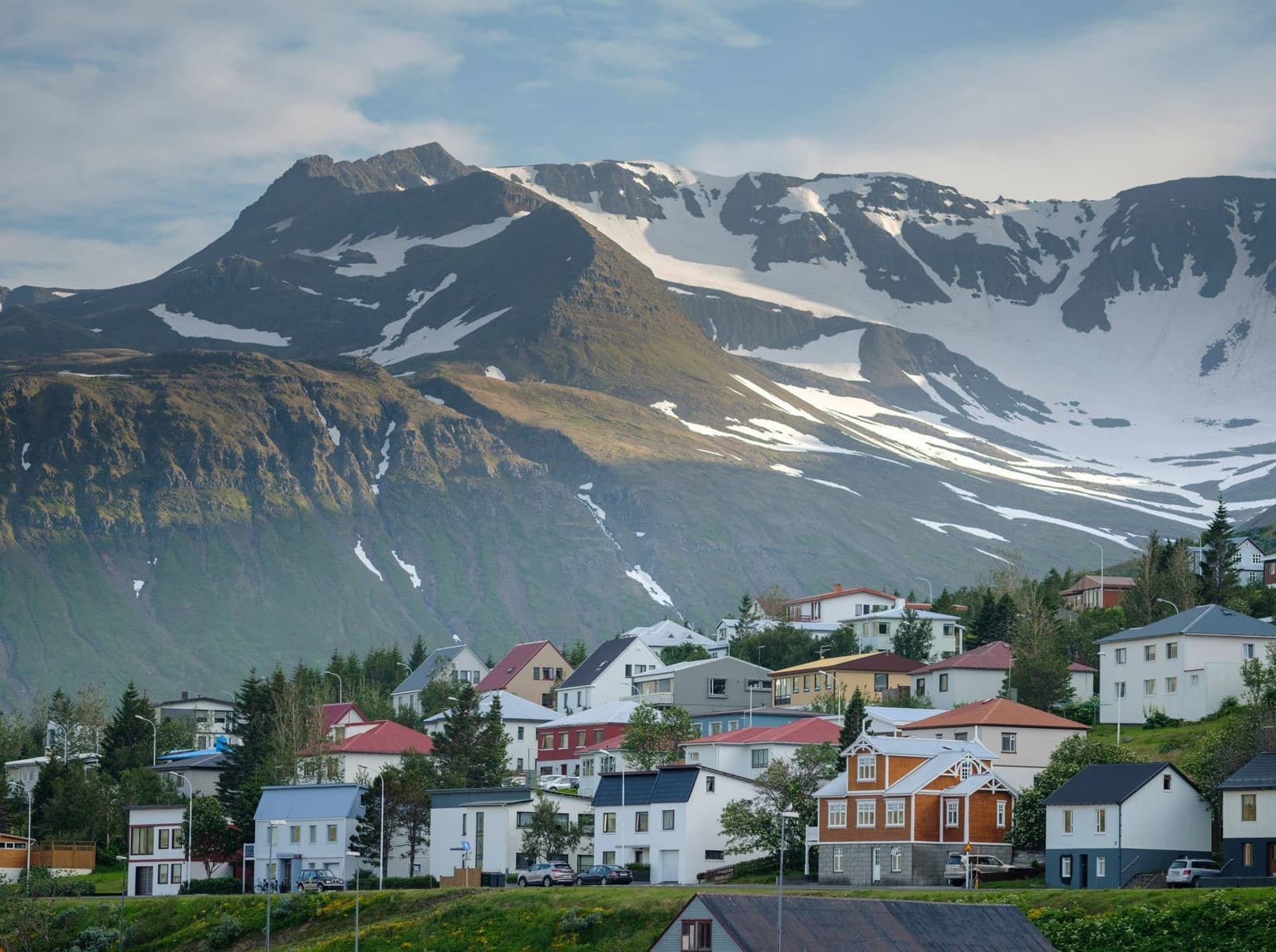 Siglufjörður and Tröllaskagi mountains on the North Iceland coast.