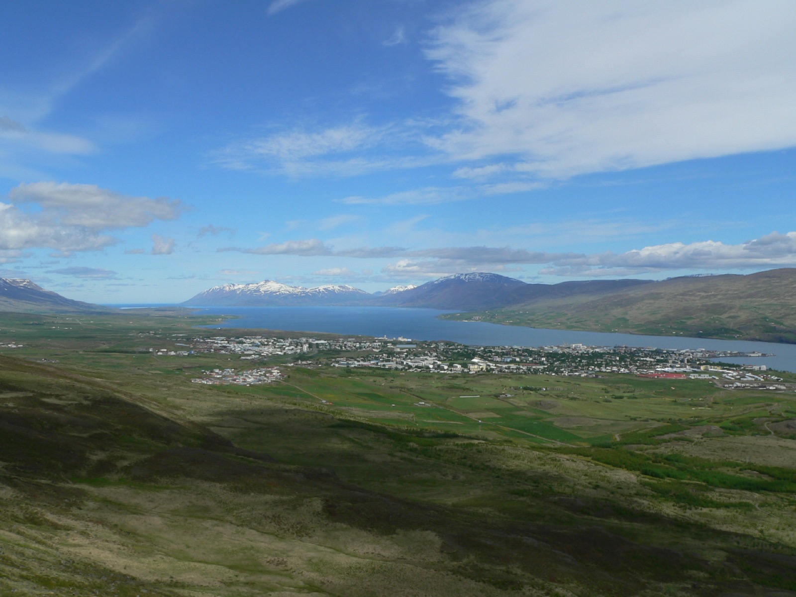View from Hamrar over Akureyri and Eyjafjörður near Kjarnaskógur.