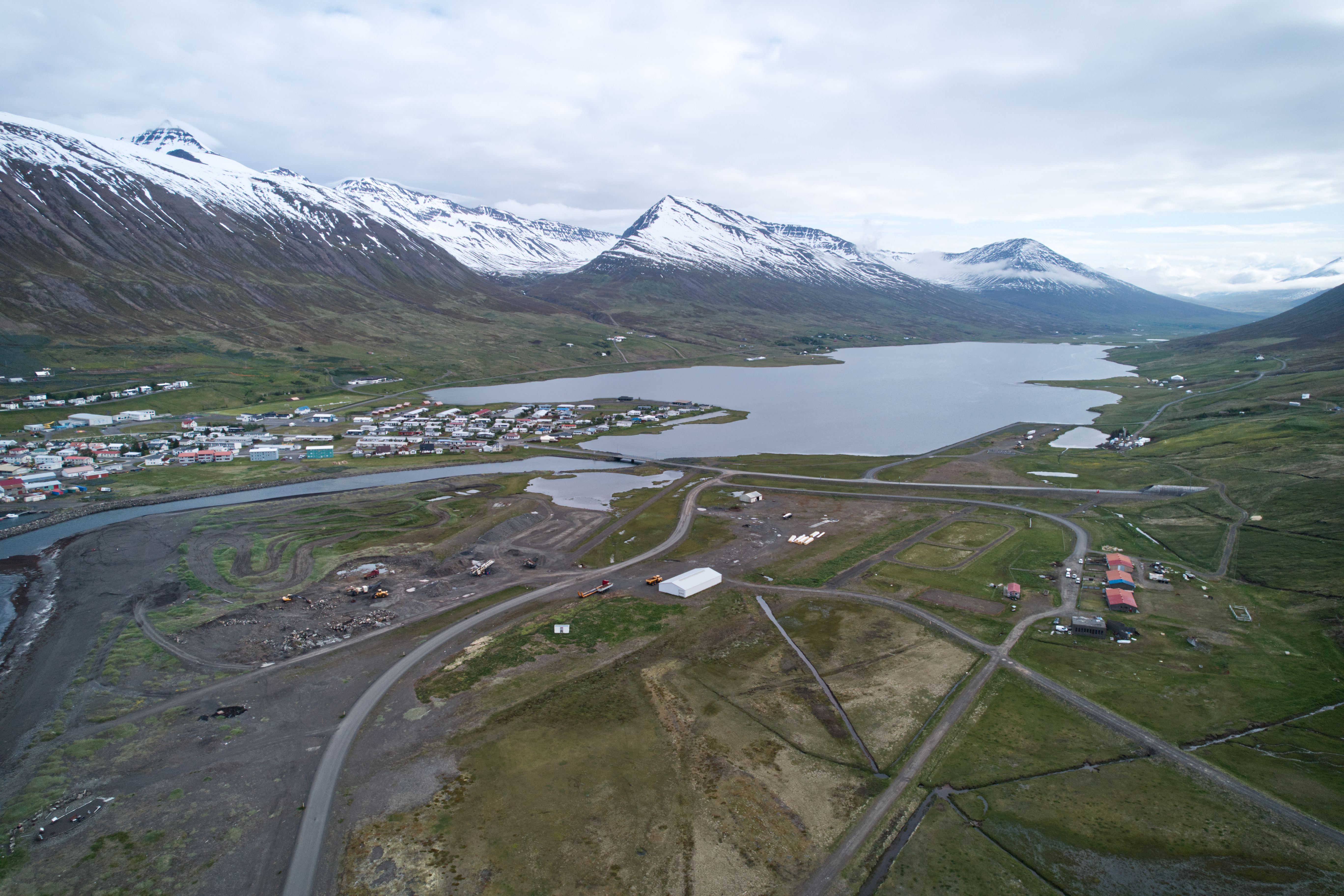 Ólafsfjarðarvatn lake beside Ólafsfjörður with mountains around the fjord