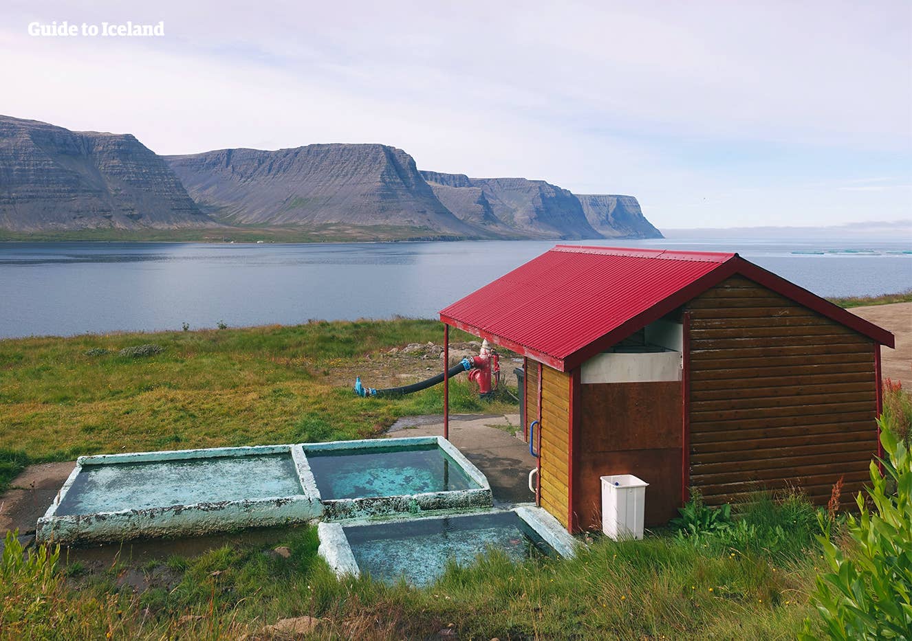 Pollurinn hot pools on the hillside outside Tálknafjörður in the Westfjords.