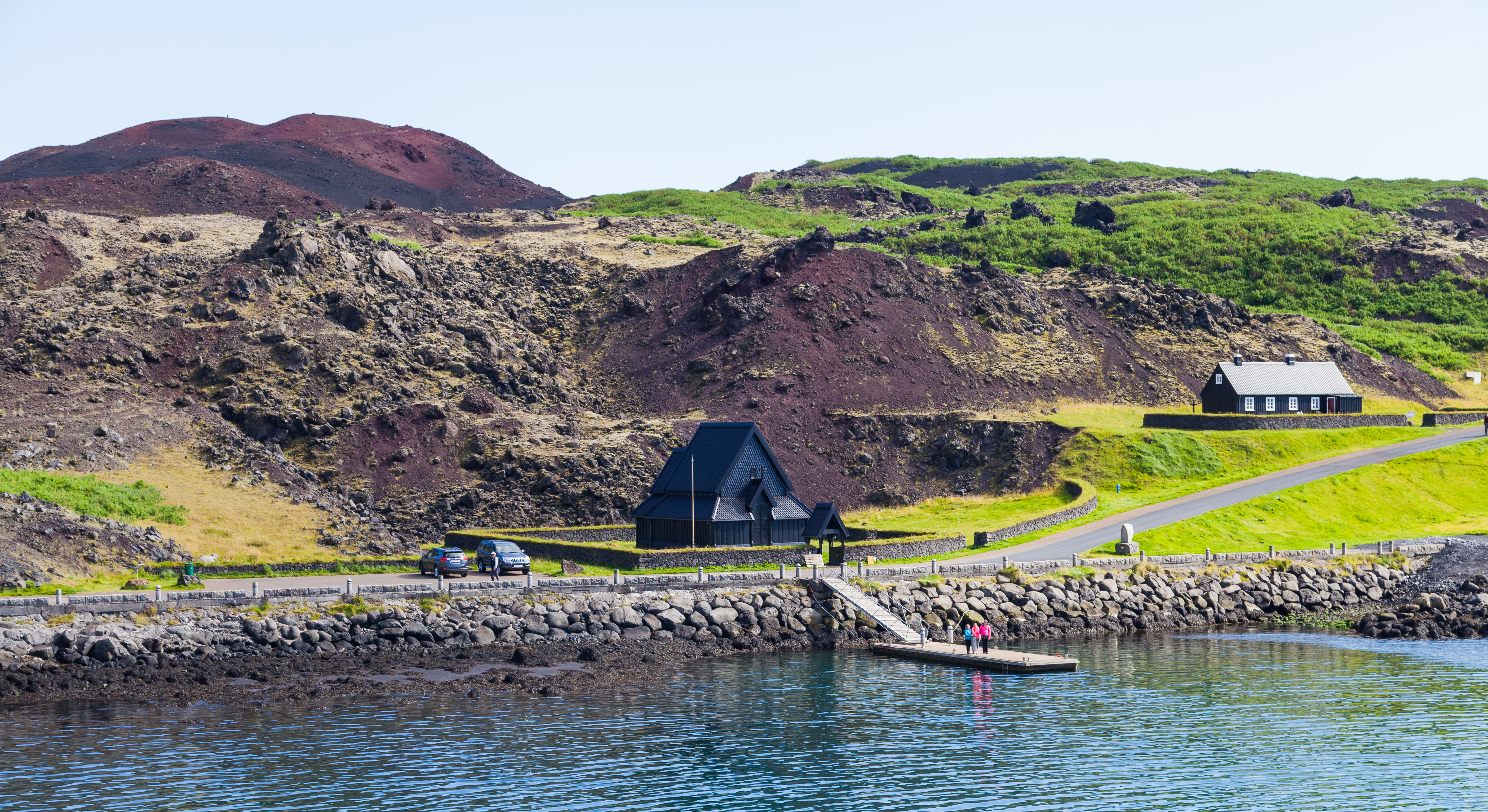 Stafkirkjan, the black wooden stave church on Heimaey in the Westman Islands.