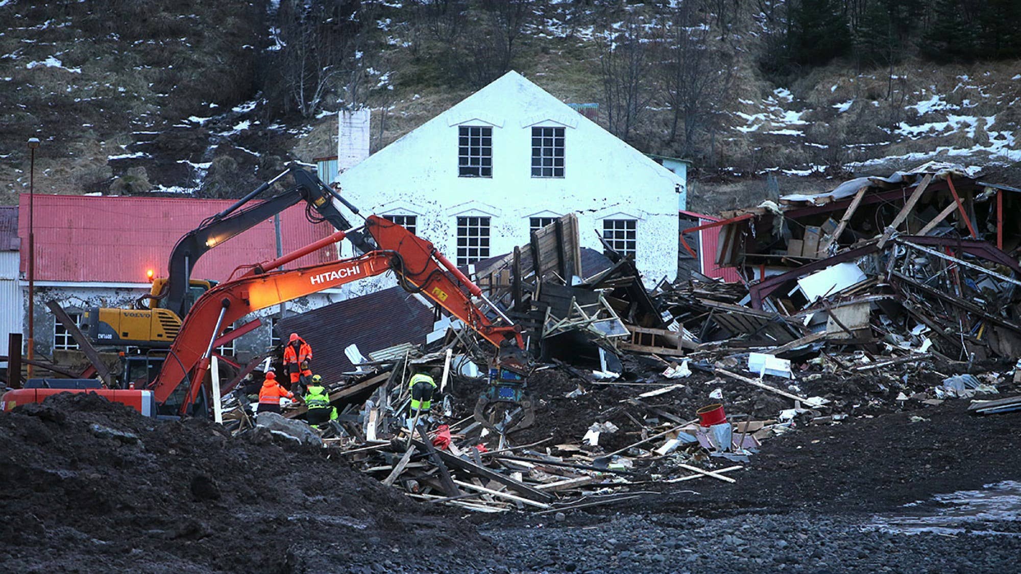 Aftermath of the 2020 landslide at the Technical Museum of East Iceland in Seyðisfjörður.