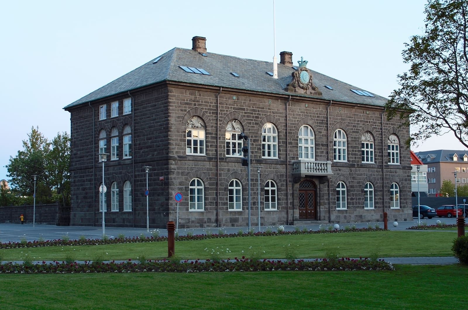 Alþingi Parliament House stone facade beside Austurvöllur in central Reykjavík