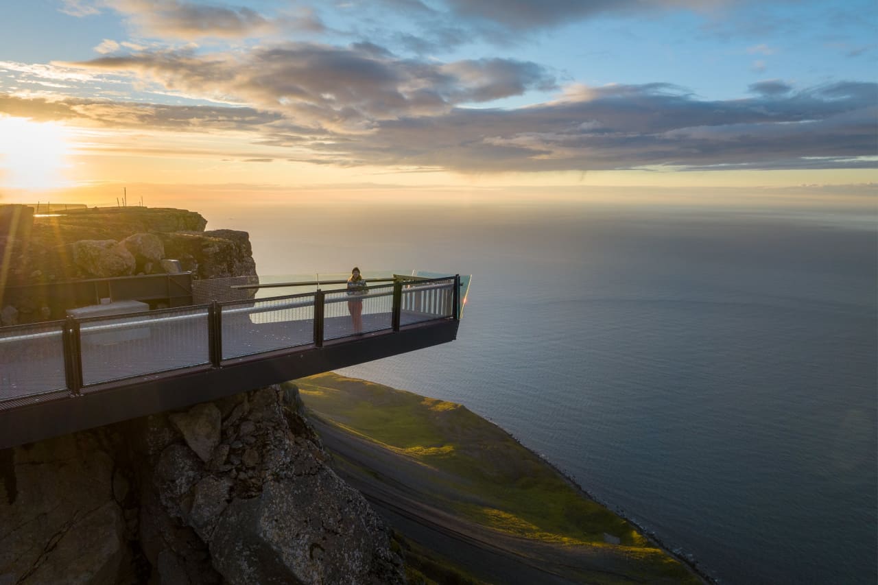 Viewing platform on Bolafjall above the sea near Bolungarvík.