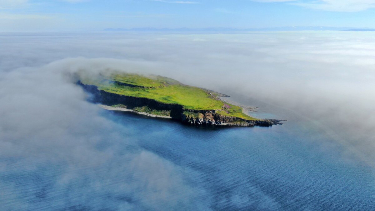 Grímsey in Steingrímsfjörður seen from the water near Drangsnes.