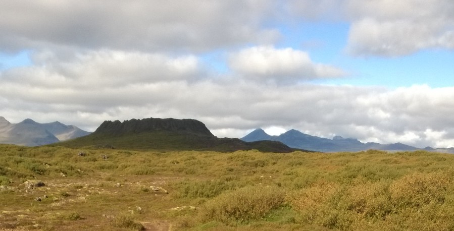 Eldborg crater and surrounding protected lava-field landscape in Hnappadalur.