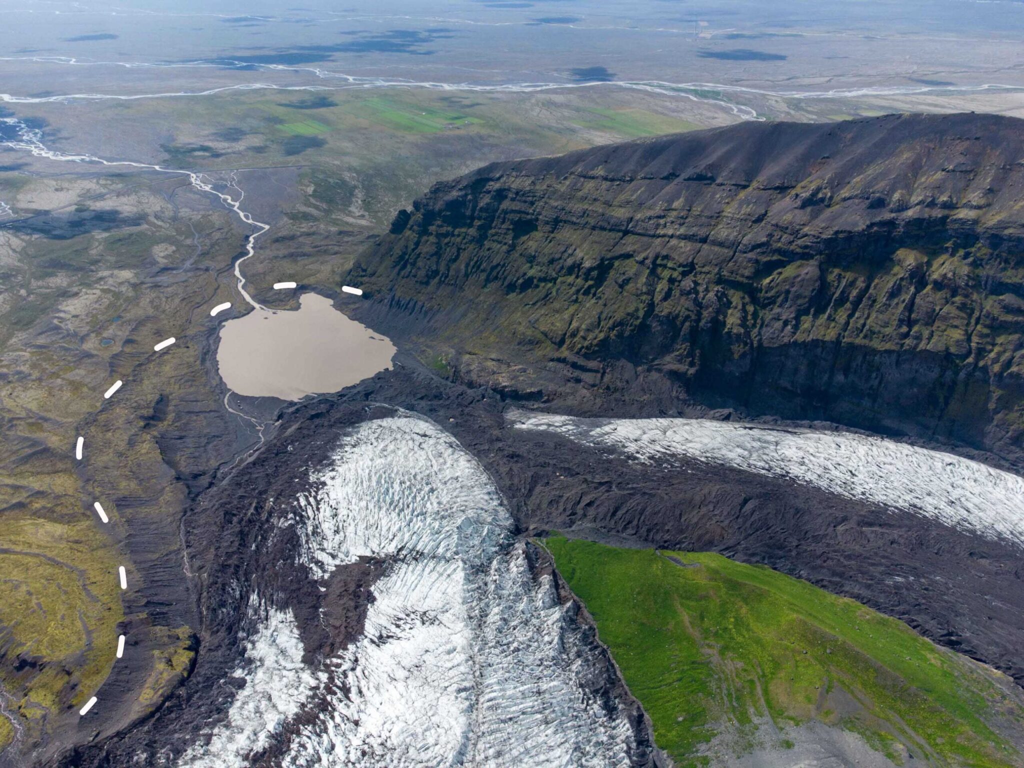 Moraine ridges and glacier approach landscape below Falljökull and Virkisjökull.