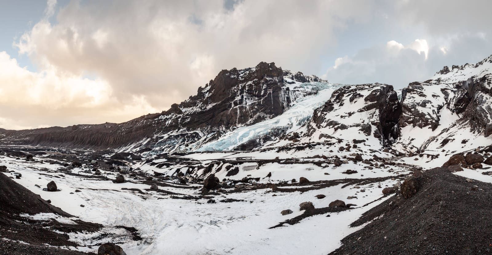 Wide view of Gígjökull outlet glacier descending from Eyjafjallajökull.