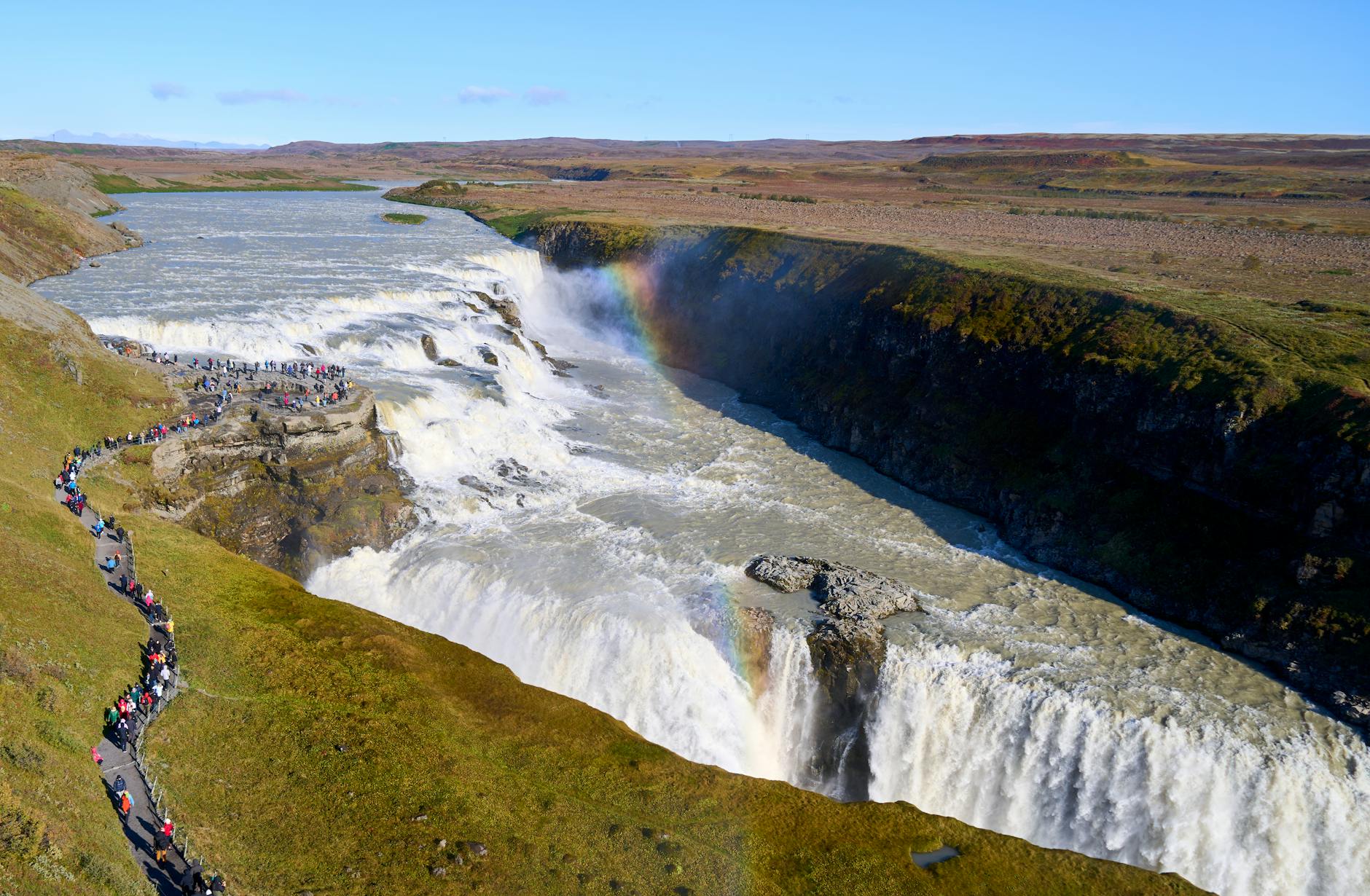Gullfoss water and mist seen from the canyon edge in South Iceland.