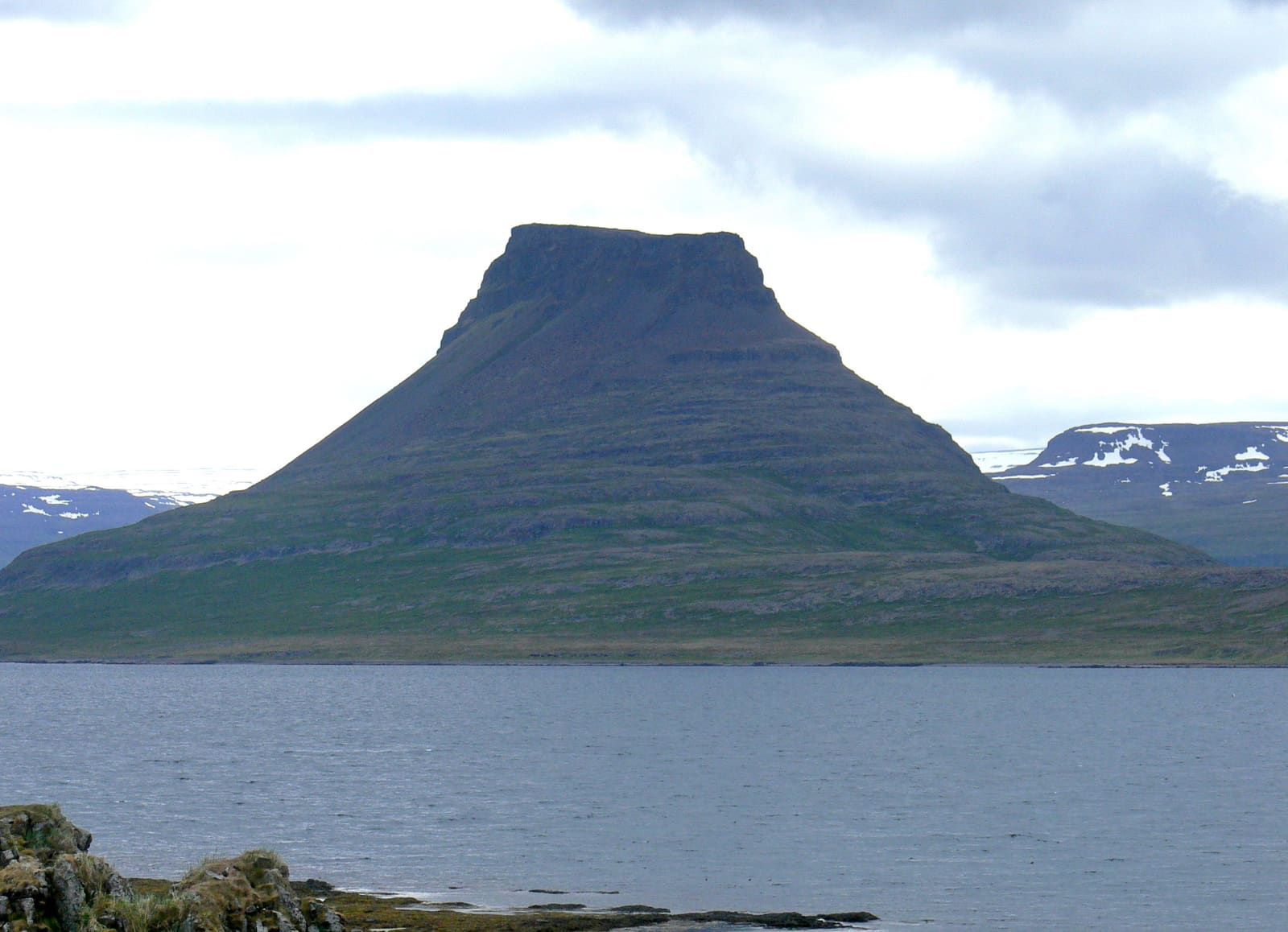 The flat-topped Hestur mountain seen across Ísafjarðardjúp from Vigur.