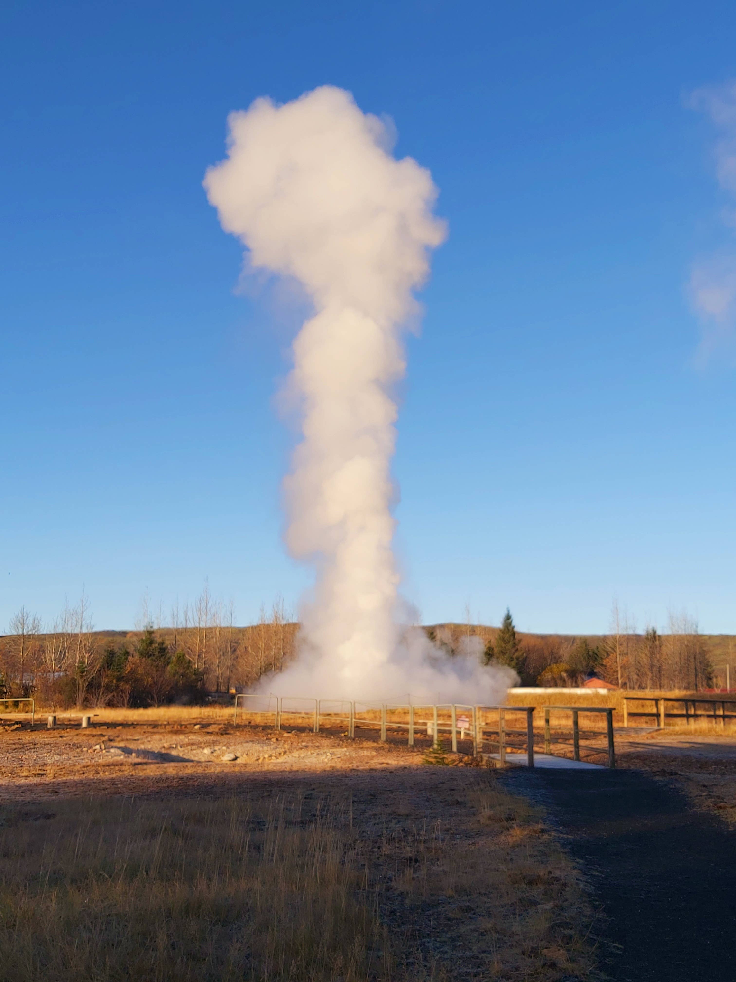 Steam rising from Hveragerði Geothermal Park in South Iceland.