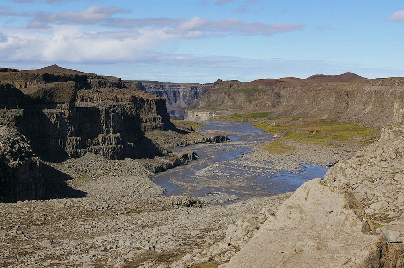 Jökulsá á Fjöllum flowing between rocky canyon walls in Jökulsárgljúfur.