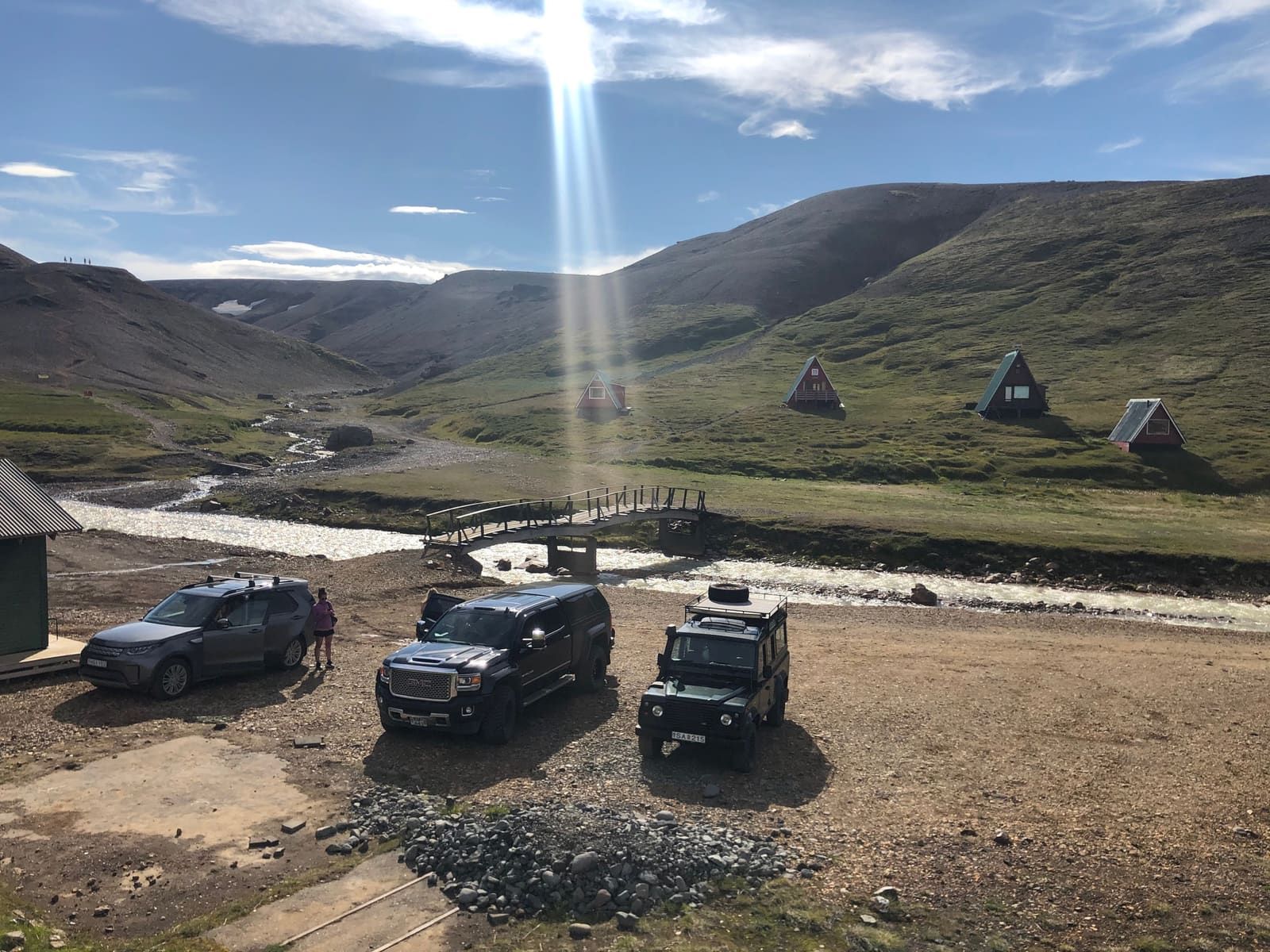 Kerlingarfjöll highland buildings and access area surrounded by open mountain terrain.