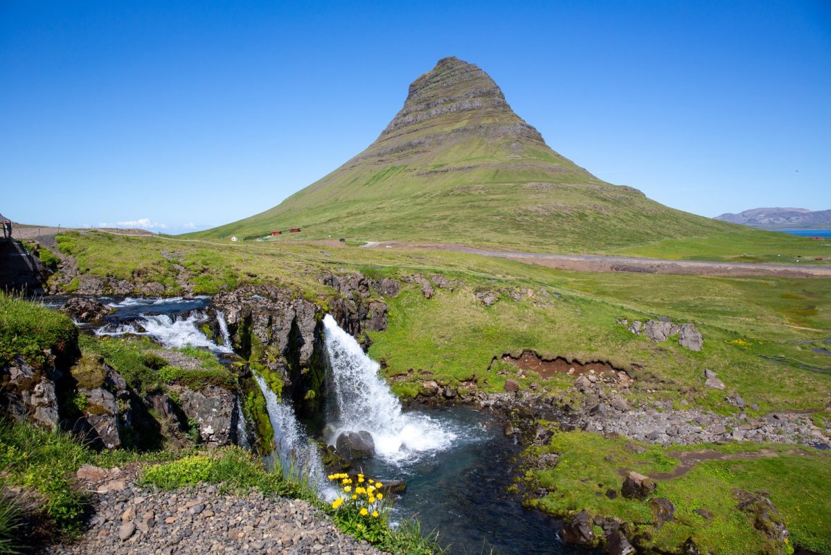 Kirkjufellsfoss waterfall below Kirkjufell mountain on the Snæfellsnes Peninsula.