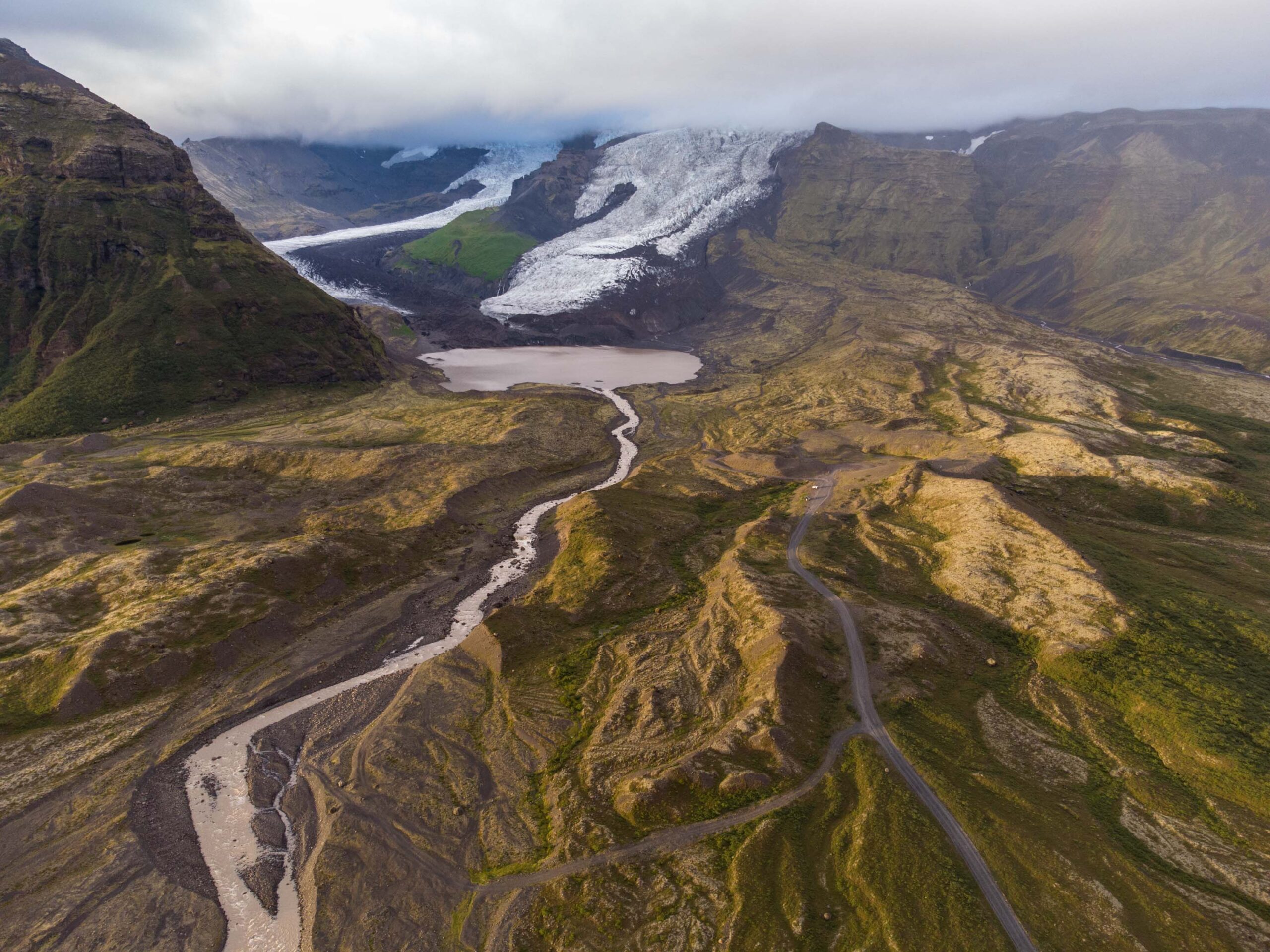 Terminal moraine and glacier foreland below the Virkisjökull and Falljökull outlet-glacier system.